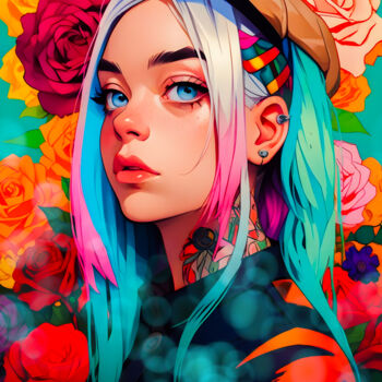 Digital Arts με τίτλο "Billie Eilish" από Mike Pi, Αυθεντικά έργα τέχνης, Ψηφιακή ζωγραφική Τοποθετήθηκε στο Plexiglass