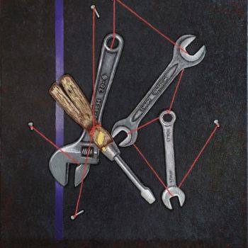 Pittura intitolato "Dance of Wrenches" da Mike Ronin, Opera d'arte originale, Olio