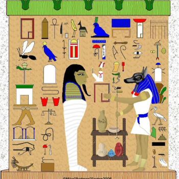 Ζωγραφική με τίτλο "Anubis Wrapping Mum…" από Mike Sexton, Αυθεντικά έργα τέχνης, Άλλος