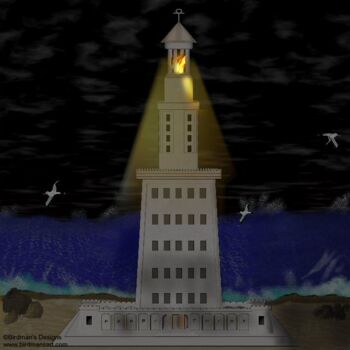 Schilderij getiteld "Lighthouse of Alexa…" door Mike Sexton, Origineel Kunstwerk, Olie