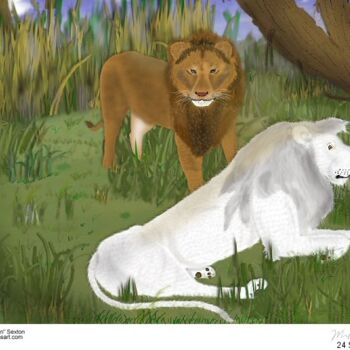 Painting titled "Lion Brothers" by Mike Sexton, Original Artwork, Oil