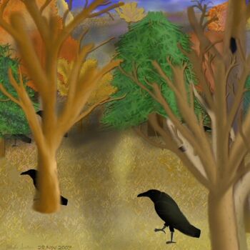 Pintura titulada "Crows' Harvest" por Mike Sexton, Obra de arte original, Oleo