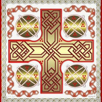Schilderij getiteld "Red Celtic Cross" door Mike Sexton, Origineel Kunstwerk, Olie