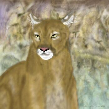 Schilderij getiteld "Spirit of the Cougar" door Mike Sexton, Origineel Kunstwerk, Olie