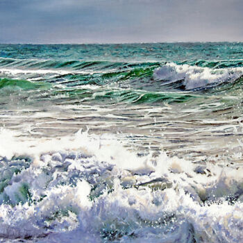 Painting titled "BREAKING WAVES" by Mike Smith, Original Artwork, Oil Mounted on Wood Panel