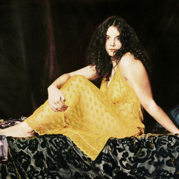 Картина под названием "GIRL IN A YELLOW DR…" - Mike Smith, Подлинное произведение искусства, Масло