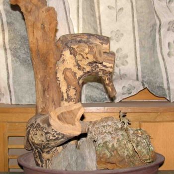 Скульптура под названием "stone and root" - Mike Lee, Подлинное произведение искусства