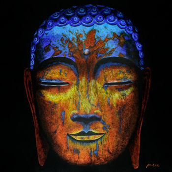 Painting titled "Zenful Buddha" by Mikey Lee, Original Artwork, Acrylic Mounted on Wood Stretcher frame