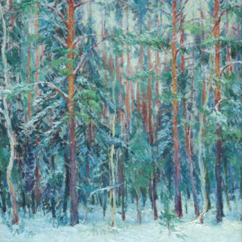 Painting titled "Зимний лес" by Mihail Astahov, Original Artwork, Oil