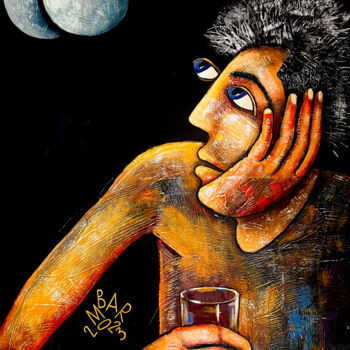 Картина под названием "Two-Moon Junction" - Mikhail Baranovskiy, Подлинное произведение искусства, Акрил Установлен на Дерев…