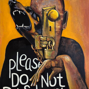 Painting titled "Please do not distu…" by Mikhail Baranovskiy, Original Artwork, Acrylic Mounted on Wood Stretcher frame