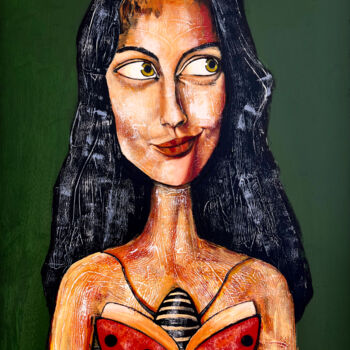 Painting titled "LadyBug" by Mikhail Baranovskiy, Original Artwork, Acrylic Mounted on Wood Stretcher frame