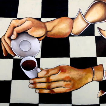 Peinture intitulée "Passion for coffee" par Mikhail Baranovskiy, Œuvre d'art originale, Acrylique Monté sur Châssis en bois