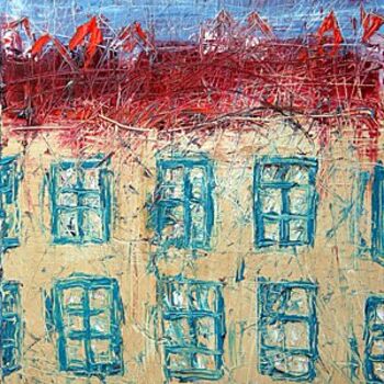 Painting titled "Turquoise Windows" by Mikhail Evstafiev, Original Artwork, Oil