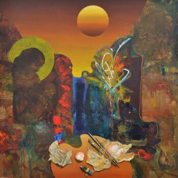 Malerei mit dem Titel "Вечерний натюрморт" von Mikhail Mantulin, Original-Kunstwerk, Öl