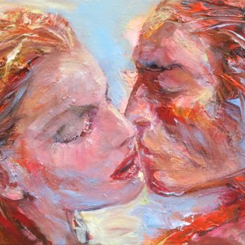 Painting titled "Kiss II" by Mikhail Mikora, Original Artwork, Oil