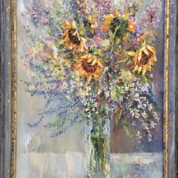 Painting titled "Bouquet with Sunflo…" by Mikhail Mikora, Original Artwork, Oil