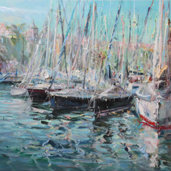 Painting titled "View from Rambla de…" by Mikhail Mikora, Original Artwork, Oil