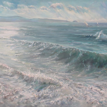 「Windy Day at the Sea」というタイトルの絵画 Mikhail Mikoraによって, オリジナルのアートワーク, オイル