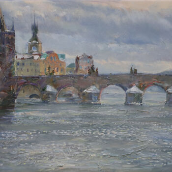 Painting titled "The Charles Bridge" by Mikhail Mikora, Original Artwork, Oil