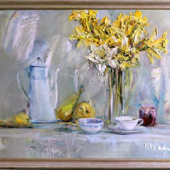 Peinture intitulée "Flowering Daffodil" par Mikhail Mikora, Œuvre d'art originale, Huile