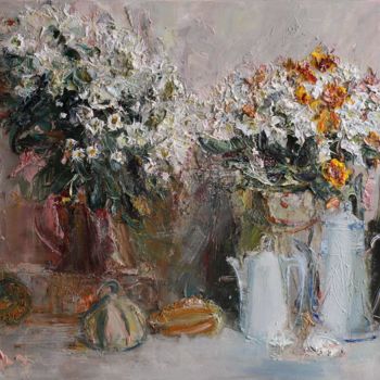 Painting titled "Pumpkins" by Mikhail Mikora, Original Artwork, Oil