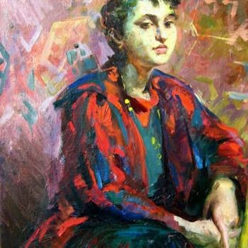 Pittura intitolato ""Lady in dressing g…" da Mikhail Gabunia, Opera d'arte originale, Olio
