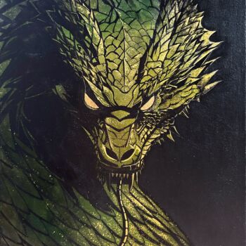 Peinture intitulée "Dragon" par Mikhailova, Œuvre d'art originale, Encre Monté sur Châssis en bois