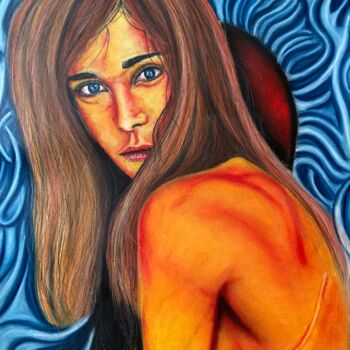 Рисунок под названием "fiery beauty" - Mikiart, Подлинное произведение искусства, Пастель