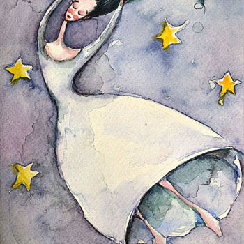 Pittura intitolato "Dreaming Girl" da Mikyong Rodgers, Opera d'arte originale, Acquarello