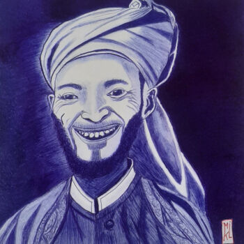 图画 标题为“L'homme au turban” 由Mikael Schneider, 原创艺术品, 中性笔