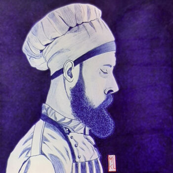Dessin intitulée "Le cuisinier" par Mikael Schneider, Œuvre d'art originale, Stylo à bille