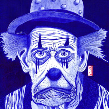 Tekening getiteld "Clown triste" door Mikael Schneider, Origineel Kunstwerk, Balpen