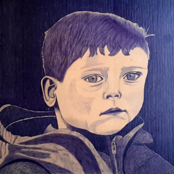 Dessin intitulée "Jeune garçon" par Mikael Schneider, Œuvre d'art originale, Stylo gel