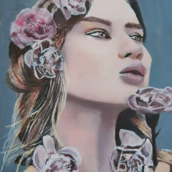 Schilderij getiteld "Femme aux fleurs" door Mila Bnzh, Origineel Kunstwerk, Olie