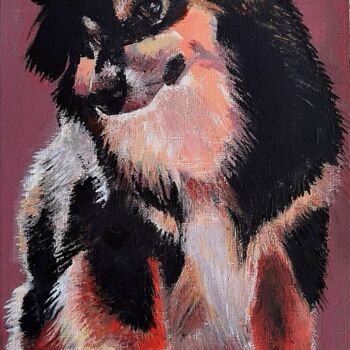 Painting titled "Chien sur fond rose" by Mila Bnzh, Original Artwork, Acrylic