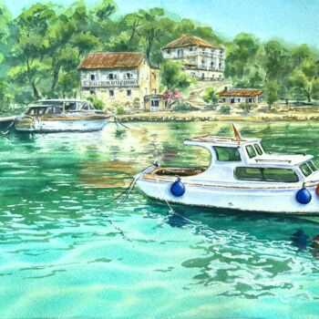 Malerei mit dem Titel "Summer in Croatia" von Mila D'Art, Original-Kunstwerk, Aquarell