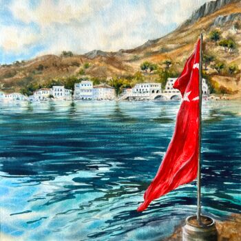 Malarstwo zatytułowany „Coastal Turkey” autorstwa Mila D'Art, Oryginalna praca, Akwarela