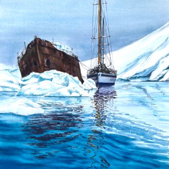 Malerei mit dem Titel "Antarctic adventure…" von Mila D'Art, Original-Kunstwerk, Aquarell