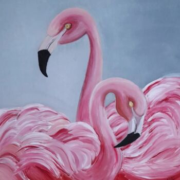 Malerei mit dem Titel "Flamingos" von Mila Molchanova, Original-Kunstwerk, Acryl