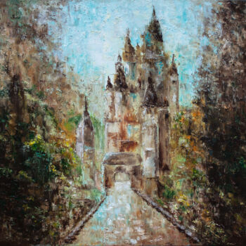 Painting titled "Fairytale castle" by Mila Moroko, Original Artwork, Oil Mounted on Wood Stretcher frame