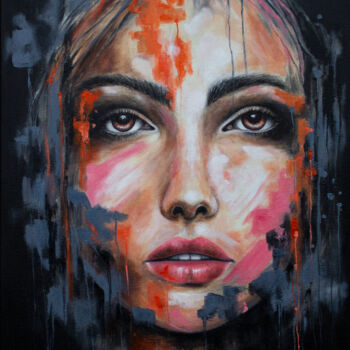 Painting titled "Eyes Contact 4" by Mila Moroko, Original Artwork, Oil Mounted on Wood Stretcher frame