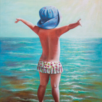 Malarstwo zatytułowany „Little Sun Salutati…” autorstwa Mila Moroko, Oryginalna praca, Olej Zamontowany na Drewniana rama no…