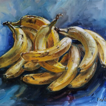 Painting titled "Bananas" by Mila Pavlova, Original Artwork, Oil Mounted on Wood Stretcher frame