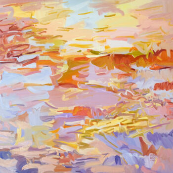 Картина под названием "Pink Sunset" - Mila Weis, Подлинное произведение искусства, Масло Установлен на Деревянная рама для н…