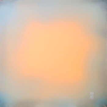 Painting titled "The Beginning Peach…" by Mila Weis, Original Artwork, Acrylic Mounted on Wood Stretcher frame