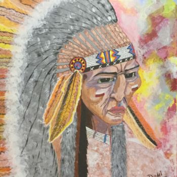 Painting titled "Injun" by Mila Derzhavina, Original Artwork, Acrylic Mounted on Wood Stretcher frame