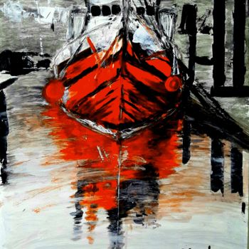 Ζωγραφική με τίτλο "Le bateau rouge" από Bliss'Art, Αυθεντικά έργα τέχνης, Ακρυλικό