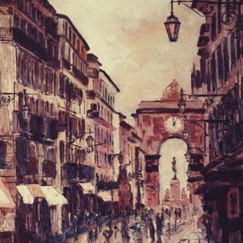 Painting titled ""Rua Augusta, Lisbo…" by Mila Midrygan, Original Artwork, Oil