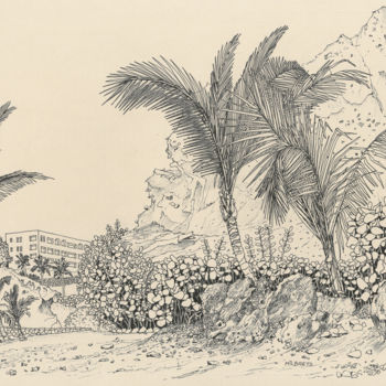 Drawing titled "ADEJE Playa Paraiso…" by Lauris Milbrets, Original Artwork, Gel pen